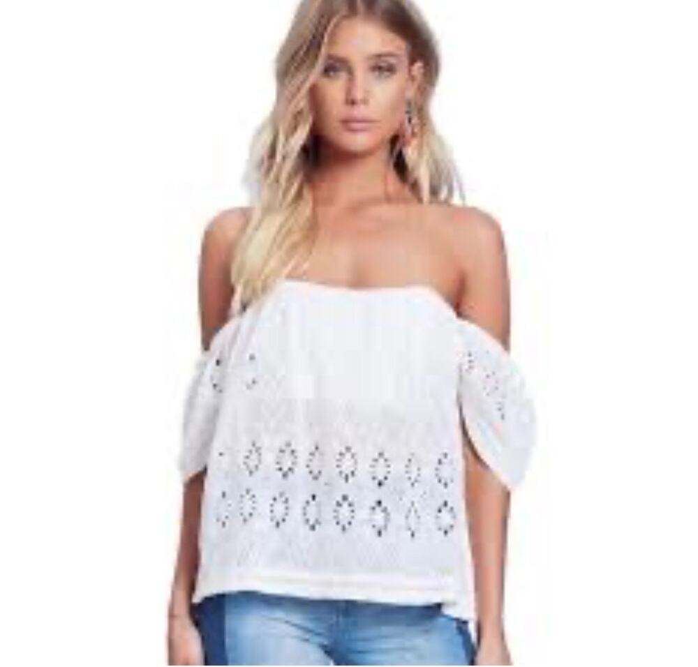 Lovers + Friends White Eyelet Lace Off Shoulder top Sz. S fairy boho NWOT